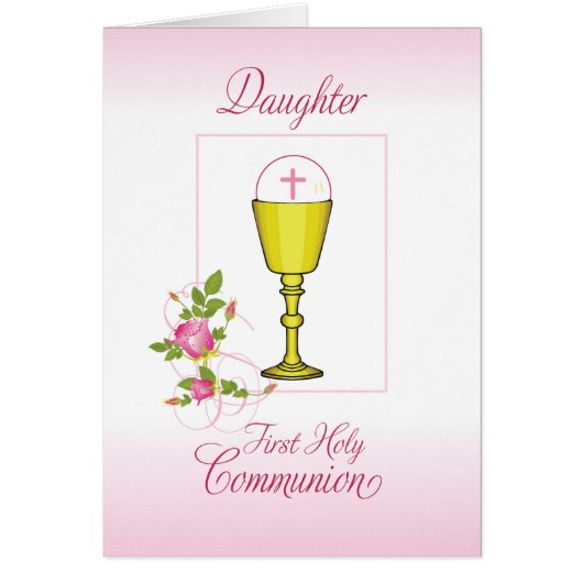 Daughter Pink First Holy Communion, Chalice, Host Cards (Front)