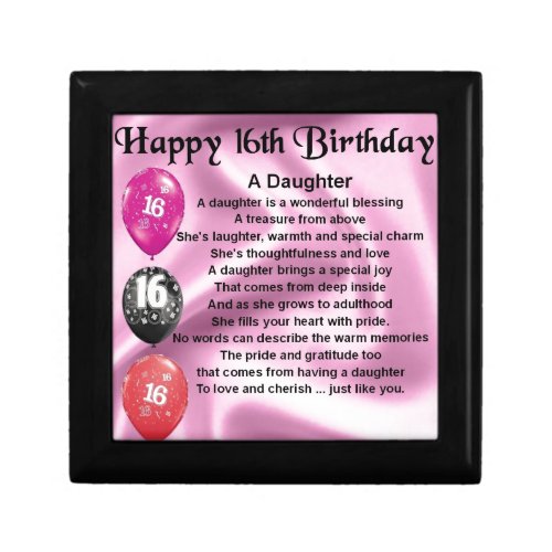 Daughter Poem  16th Birthday Gift Box