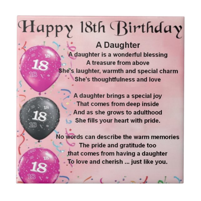Daughter Poem - 18th Birthday Ceramic Tile (Front)