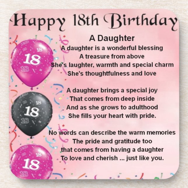 Daughter Poem - 18th Birthday Drink Coaster (Front)