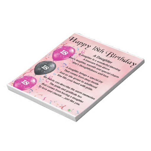 Daughter Poem 18th Birthday Notepad Zazzle