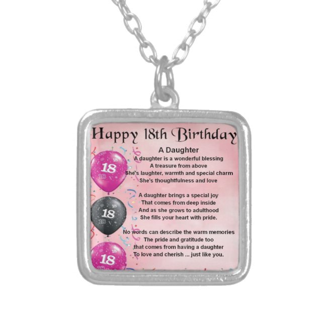 Daughter Poem - 18th Birthday Silver Plated Necklace (Front)