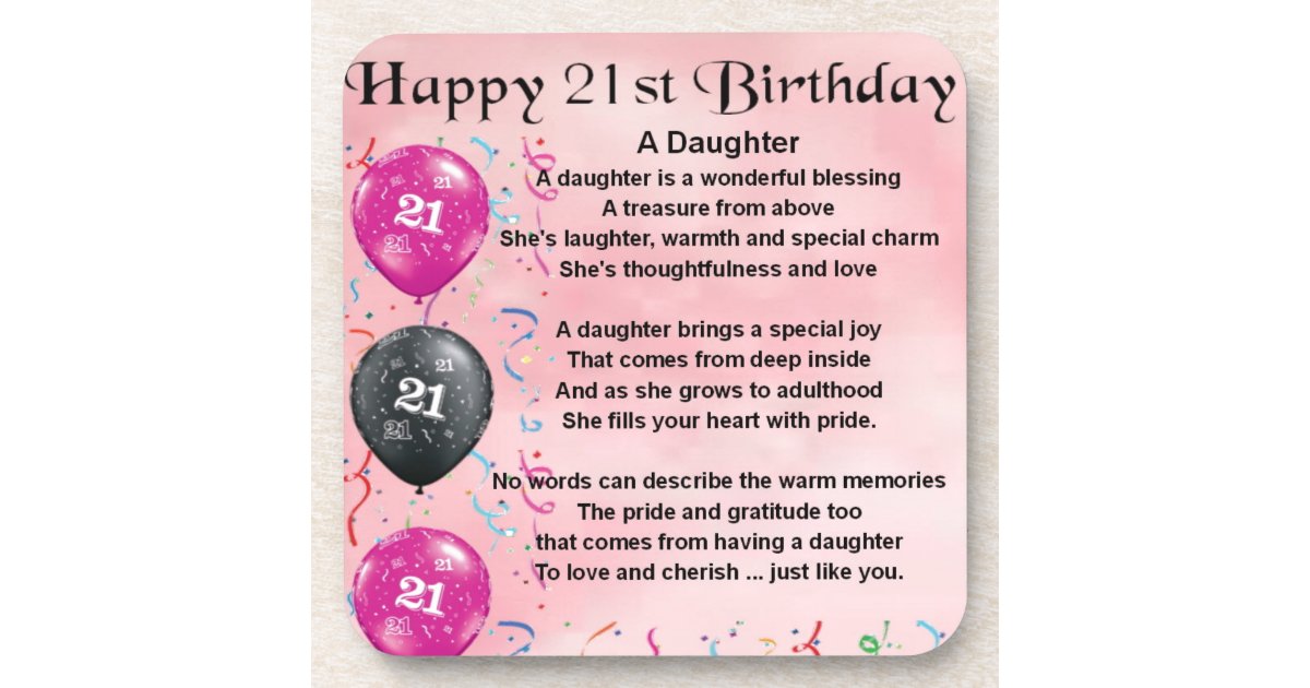 Daughter Poem 21st Birthday Coaster