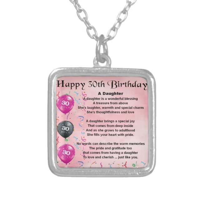 Daughter Poem  30th Birthday Silver Plated Necklace (Front)
