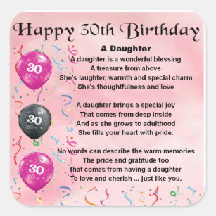 Daughter Poem  30th Birthday Square Sticker