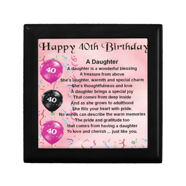 Daughter Poem  40th Birthday Keepsake Box (Front)