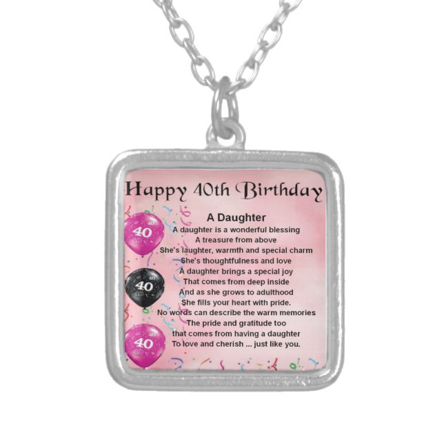 Daughter Poem  40th Birthday Silver Plated Necklace (Front)