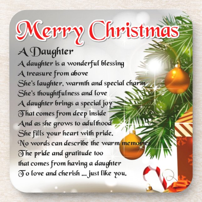 Daughter Poem - Christmas Image Beverage Coaster (Front)