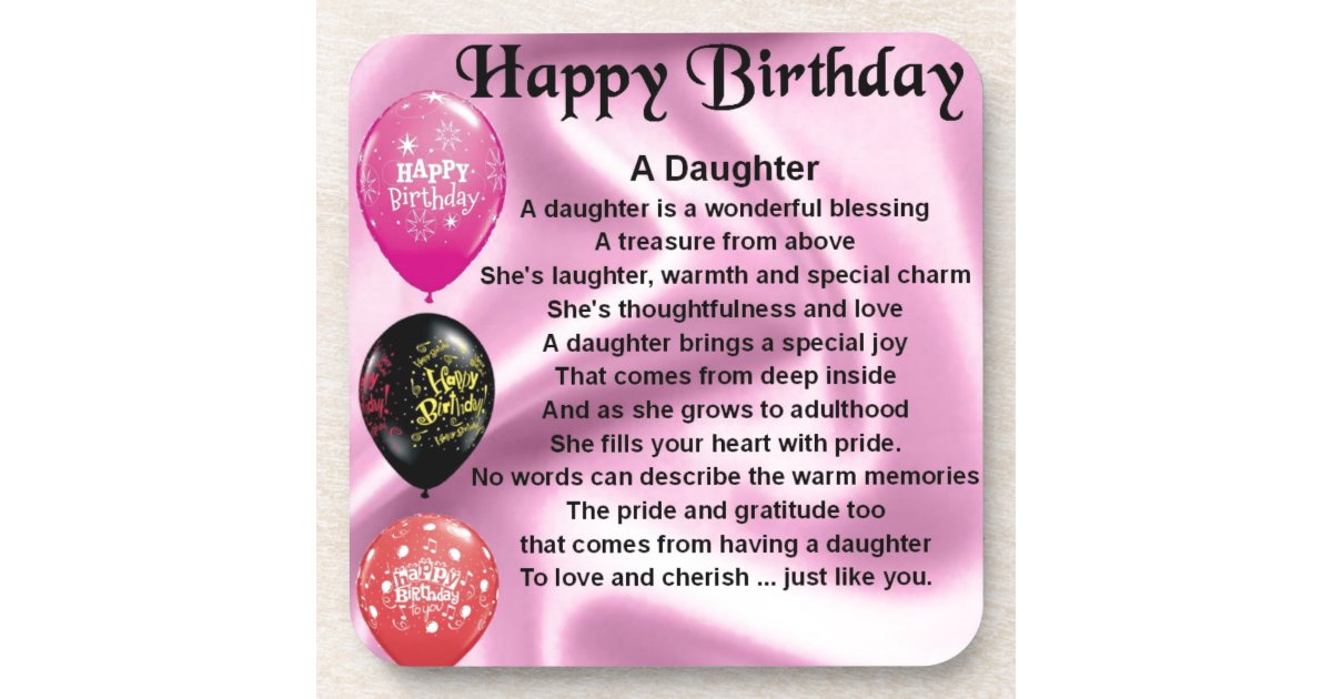 daughter poem happy birthday drink coaster | Zazzle