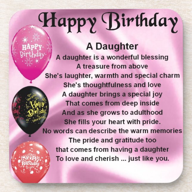 daughter poem  happy birthday drink coaster (Front)