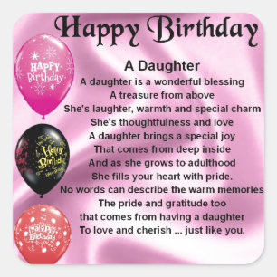 daughter poem happy birthday square sticker
