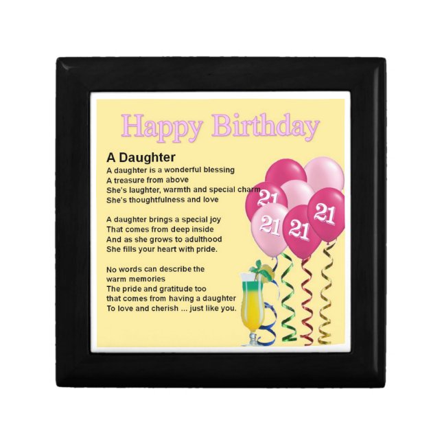 Daughter Poem Keepsake Box - 21st Birthday Design (Front)
