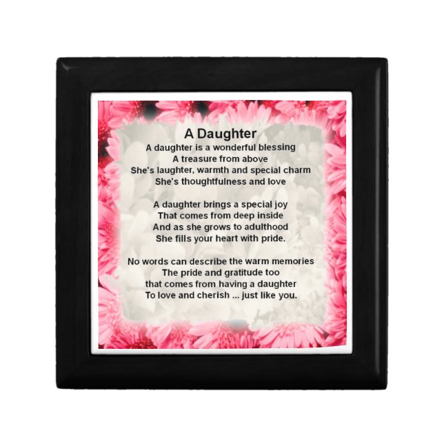 Daughter Poem keepsake box - Pink Floral (Front)