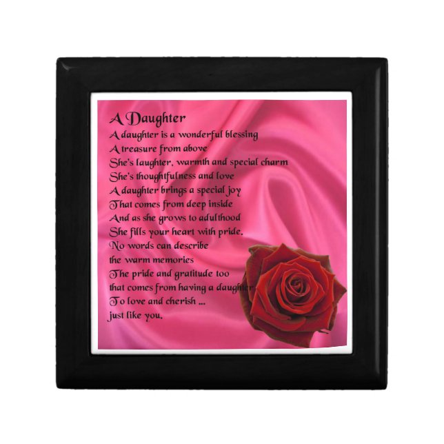 Daughter Poem Keepsake Box -  Pink Silk & Rose (Front)