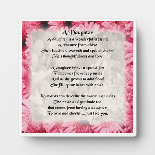Daughter Poem Plaque _ Pink Floral  Design