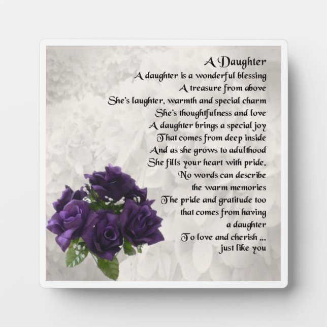 Daughter Poem Plaque - Purple Roses  Design (Front)