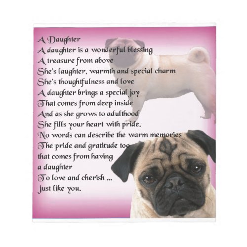 Daughter Poem _ Pug design Notepad