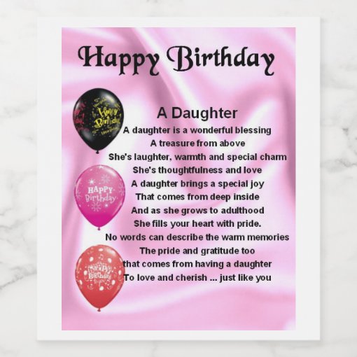 Daughter Poem Wine Bottle Label Happy Birthday | Zazzle