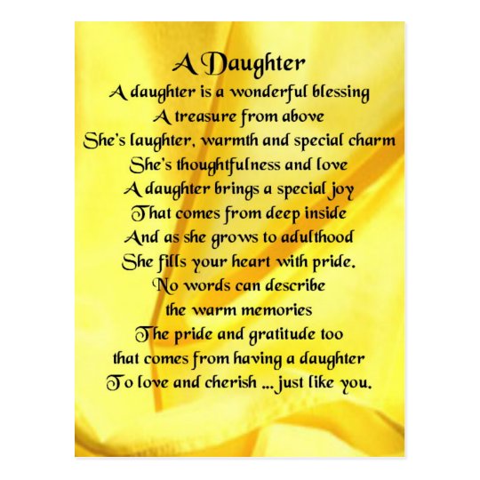 Daughter Poem - Yellow Silk Postcard | Zazzle.com