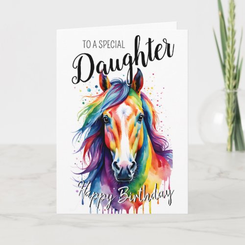 Daughter rainbow pony horse birthday unicorn card