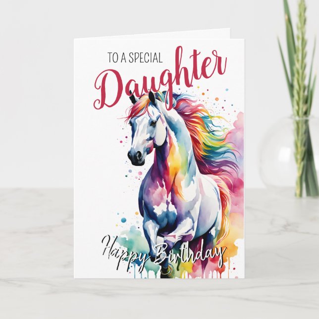 Daughter rainbow pony horse birthday unicorn card (Front)