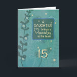 Daughter Religious 15th Birthday Green Hand Drawn Card<br><div class="desc">On the exact day of her birthday you must give this card to your precious daughter. Greet her happy 15th birthday and let her know that she is a blessing to you.</div>