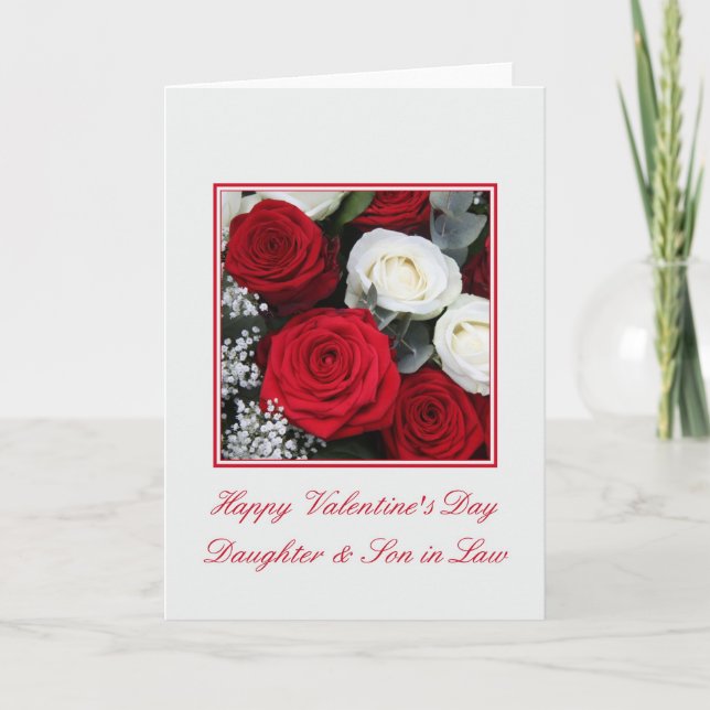 Daughter Son in Law red and white roses Holiday Card (Front)