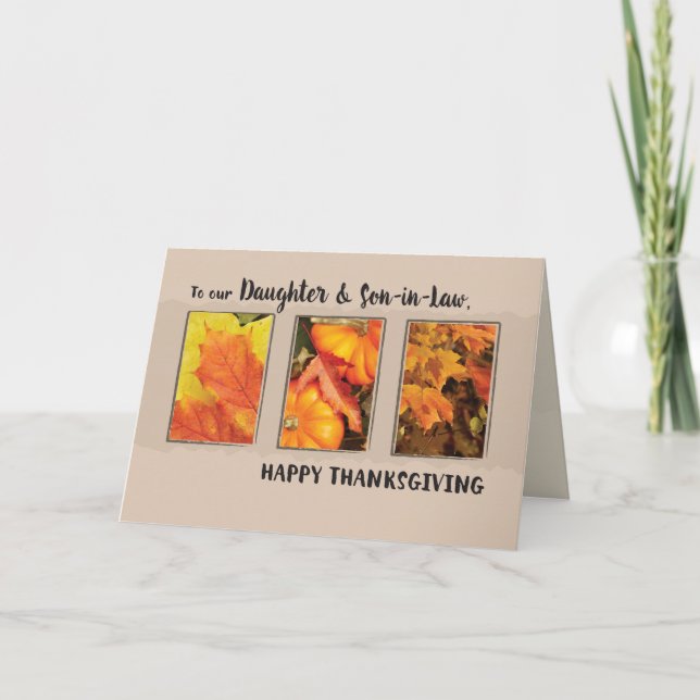 Daughter & Son-in-Law, Thanksgiving Three Leaves Holiday Card (Front)