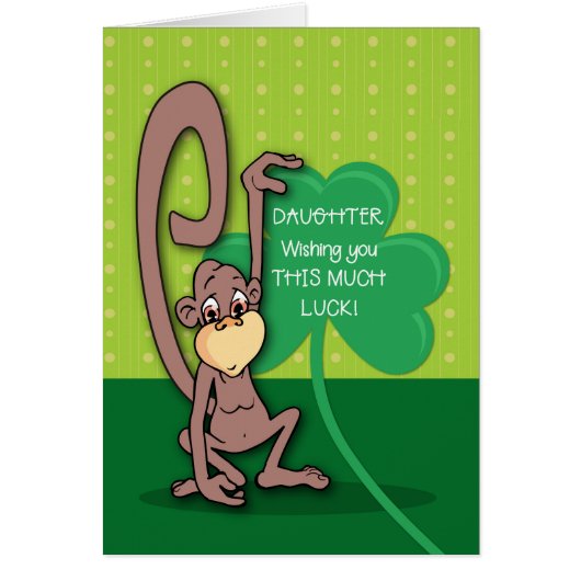 Daughter, St. Patrick's Day Monkey with Shamrock Cards (Front)