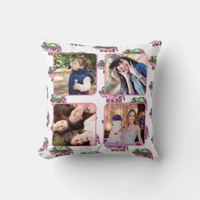 Daughter Teen Photo Collage Elephant Pattern Throw Pillow (Front)