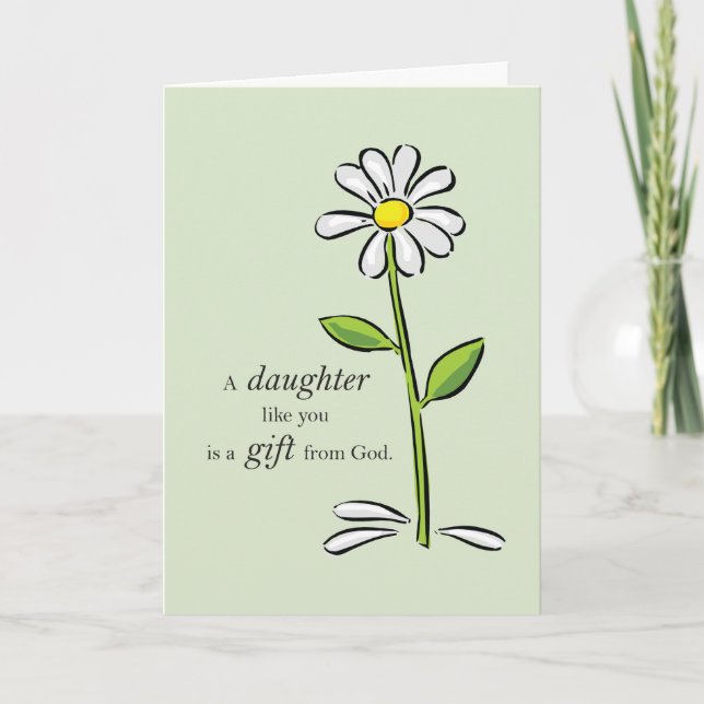 Daughter Thank You, Religious Green Daisy Flower A You Card (Front)