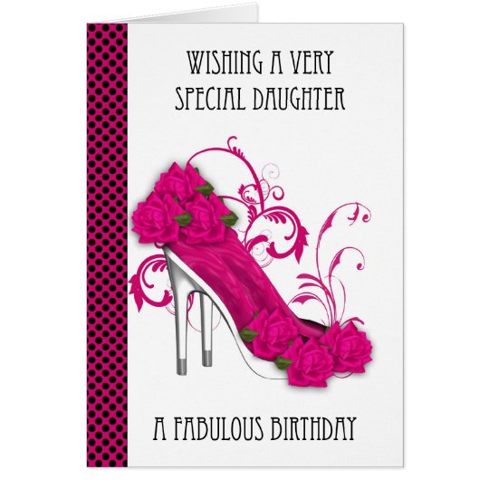Daughter Trendy Shoe And Rose Birthday Greeting Ca Card | Zazzle
