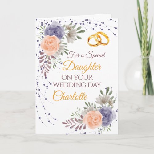 Daughter Wedding Day Floral Peony Congratulations Card