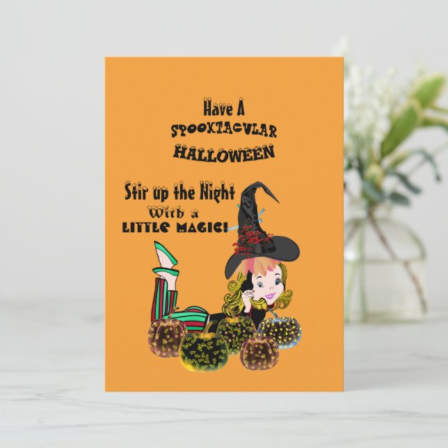 Daughter Witch Spooky Halloween Glow Pumpkins Card (Standing Front)