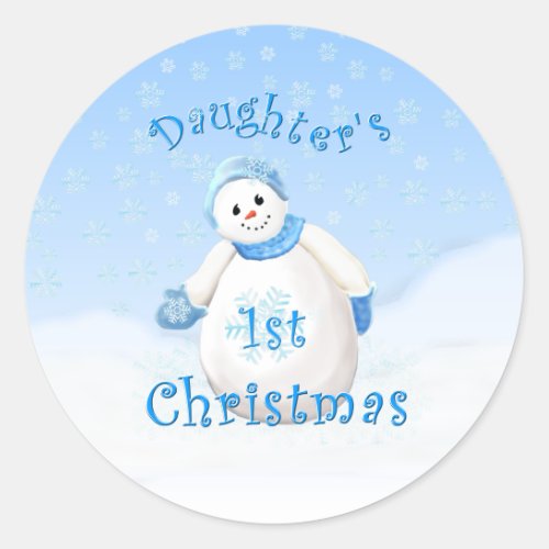 Daughters 1st Christmas Snowman Classic Round Sticker