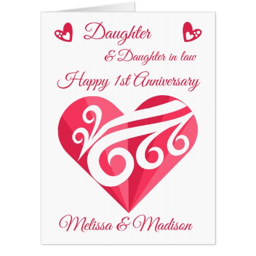 Daughters 1st Wedding Anniversary Pink Heart Big Card