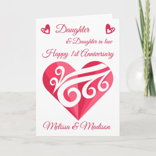 Daughters 1st Wedding Anniversary Pink Heart  Card