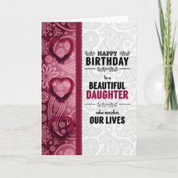 Daughter's Birthday From Parents Pink Hearts Card by SalonOfArt at Zazzle