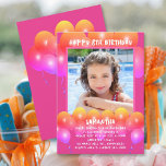 Daughters Birthday Party Balloons Invitation<br><div class="desc">Child's birthday party invitation with pink and orange balloons design. Add a picture of a daughter, or child being celebrated, to the square template. Fun, printed white text is easy to customize for any party plans. "Happy (age) Birthday" at the top, with her name beneath the photo. All party text...</div>