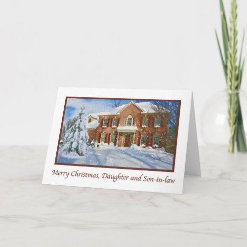 Daughters Christmas Snowy Home Scene Holiday Card