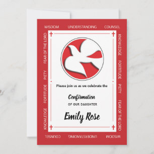 Daughter's Confirmation Red with Dove Invitation