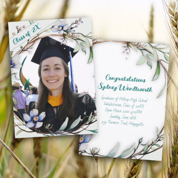 Daughters Graduation Nature Wreath Photo Card by BlueHyd at Zazzle