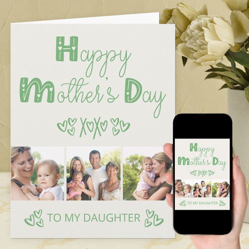Daughters Mothers Day Doodle Typography 3 Photo Card