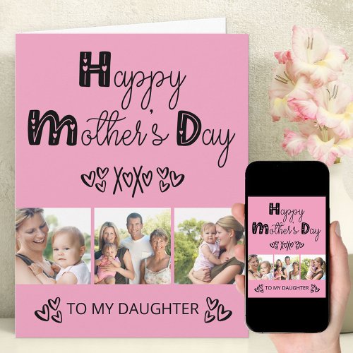 Daughters Mothers Day Pink Doodle Typography Card