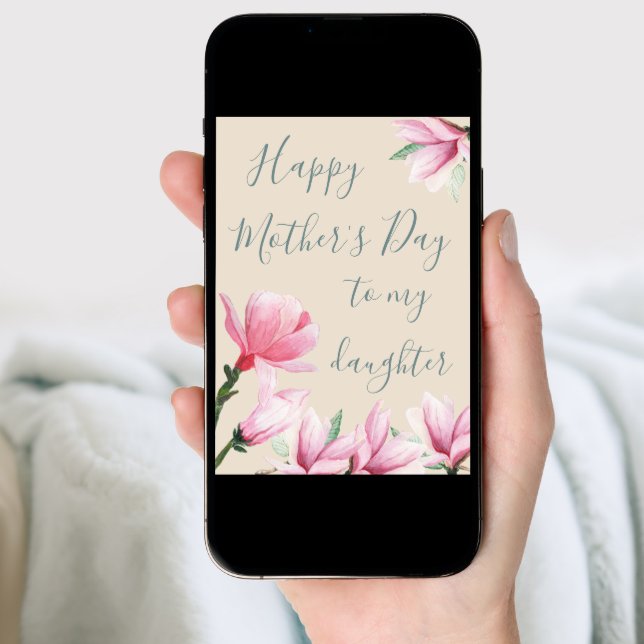 Daughters Mothers Day Pink Magnolia Flowers Holiday Card (Front Digital)