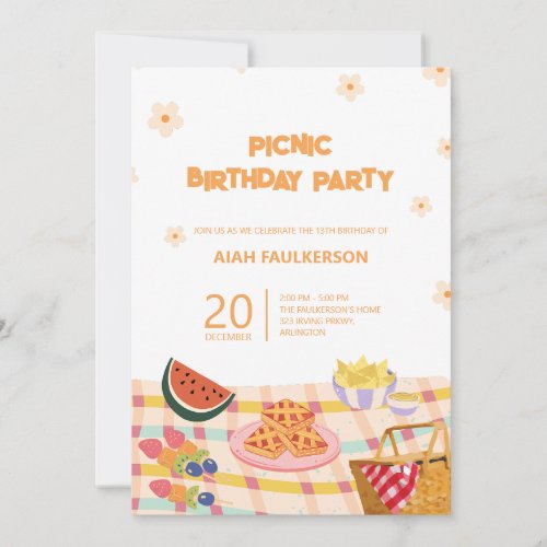 Daughters Picnic Birthday Party Invitation