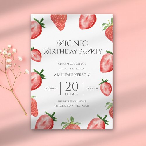 Daughters Picnic Strawberry Theme Birthday Party Invitation