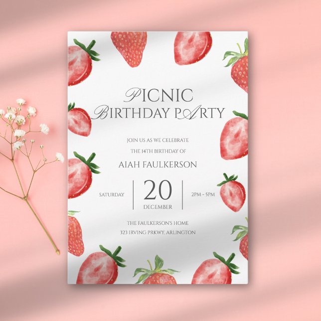 Daughter's Picnic Strawberry Theme Birthday Party Invitation (Creator Uploaded)