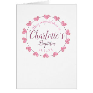 daughter's pink & white baptism congratulations cards