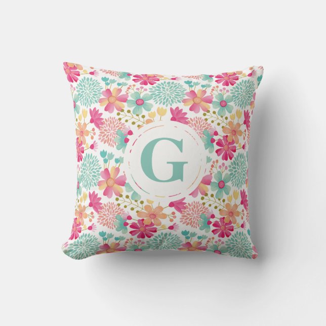 Daughters Room Personalized Letter Floral Pillow (Front)